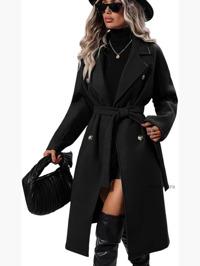 Women's Wool Blend Pea Coat Double Breasted Long Trench Coat